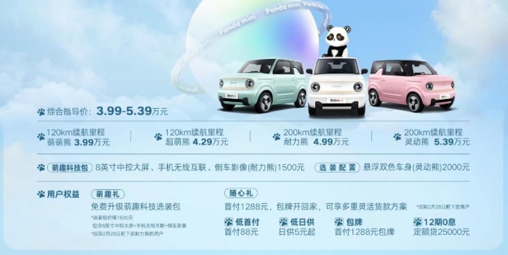 吉利熊猫mini上市，支持直流快充，售价3.99万元起