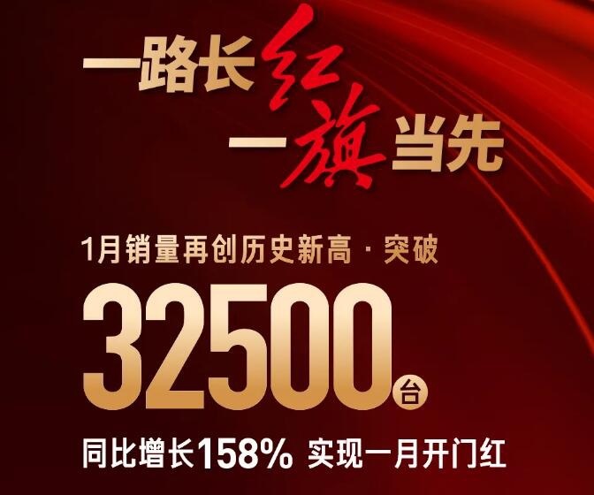 红旗1月迎开门红，销量达32500辆创新高，同比增158%