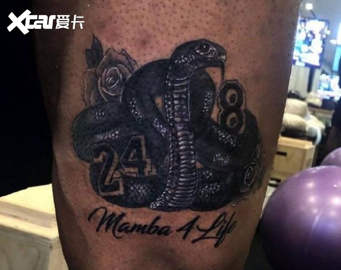 而同为湖人球员的浓眉哥安东尼·戴维斯也同样把曼巴纹在了自己的右腿