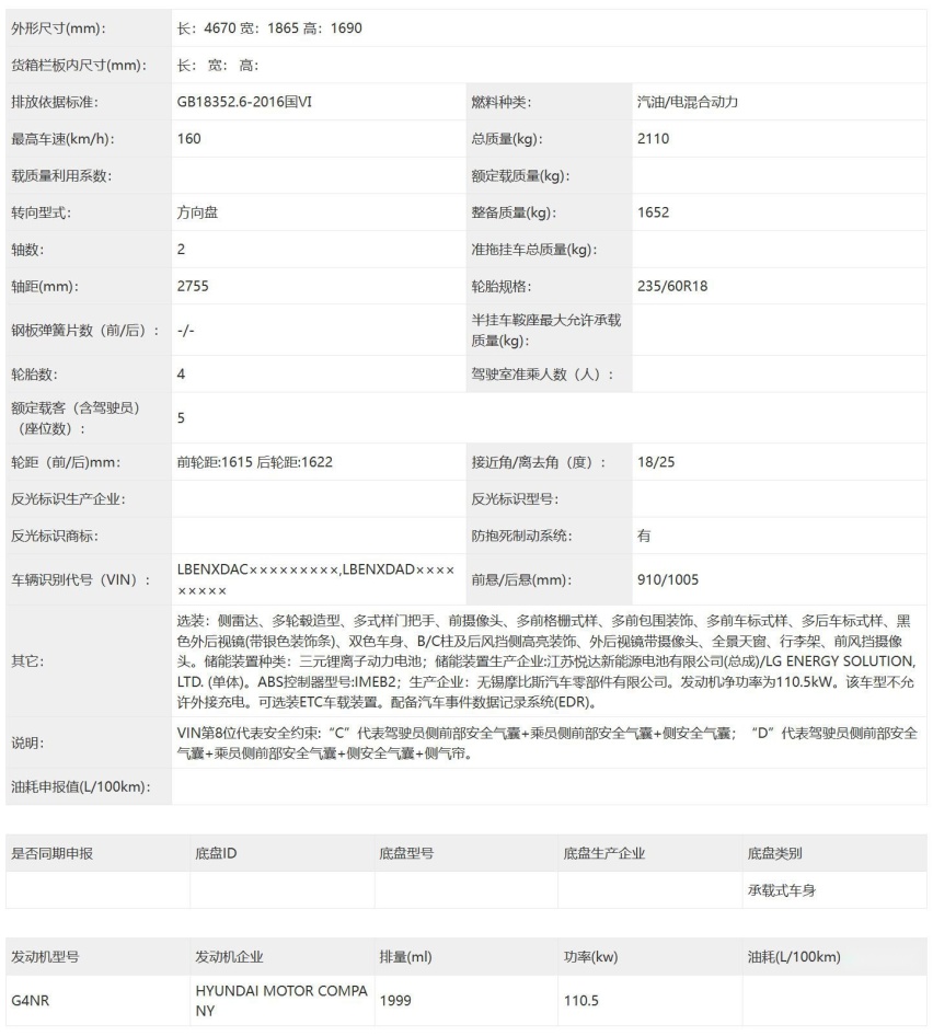 沿用海外版造型 新款北京现代途胜L申报 两种动力可选