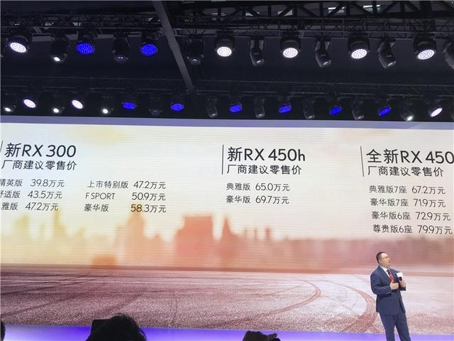 新款雷克萨斯RX售价39.8-79.9万元