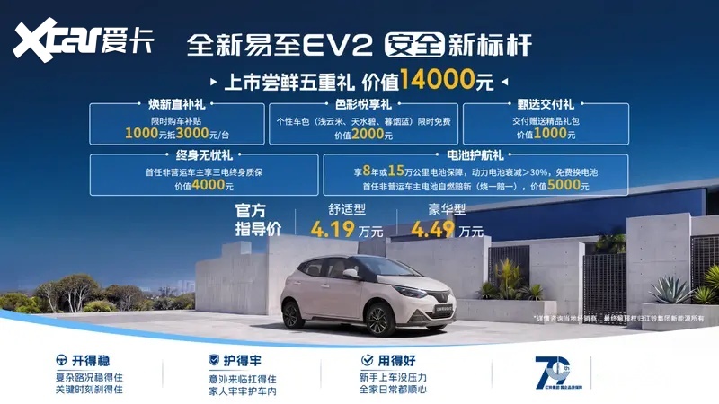 江铃集团新能源全新易至EV2正式上市，定义同级安全新标杆