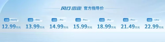 12.99万起 430/630km两种续航 东风风行雷霆上市