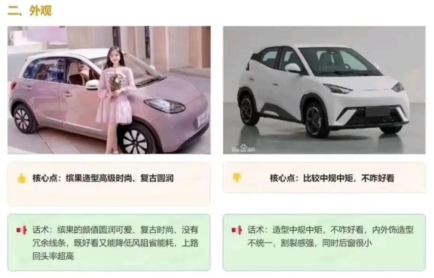 五菱缤果“贬低”比亚迪海鸥话术曝光，比你好看比你大还比你安全