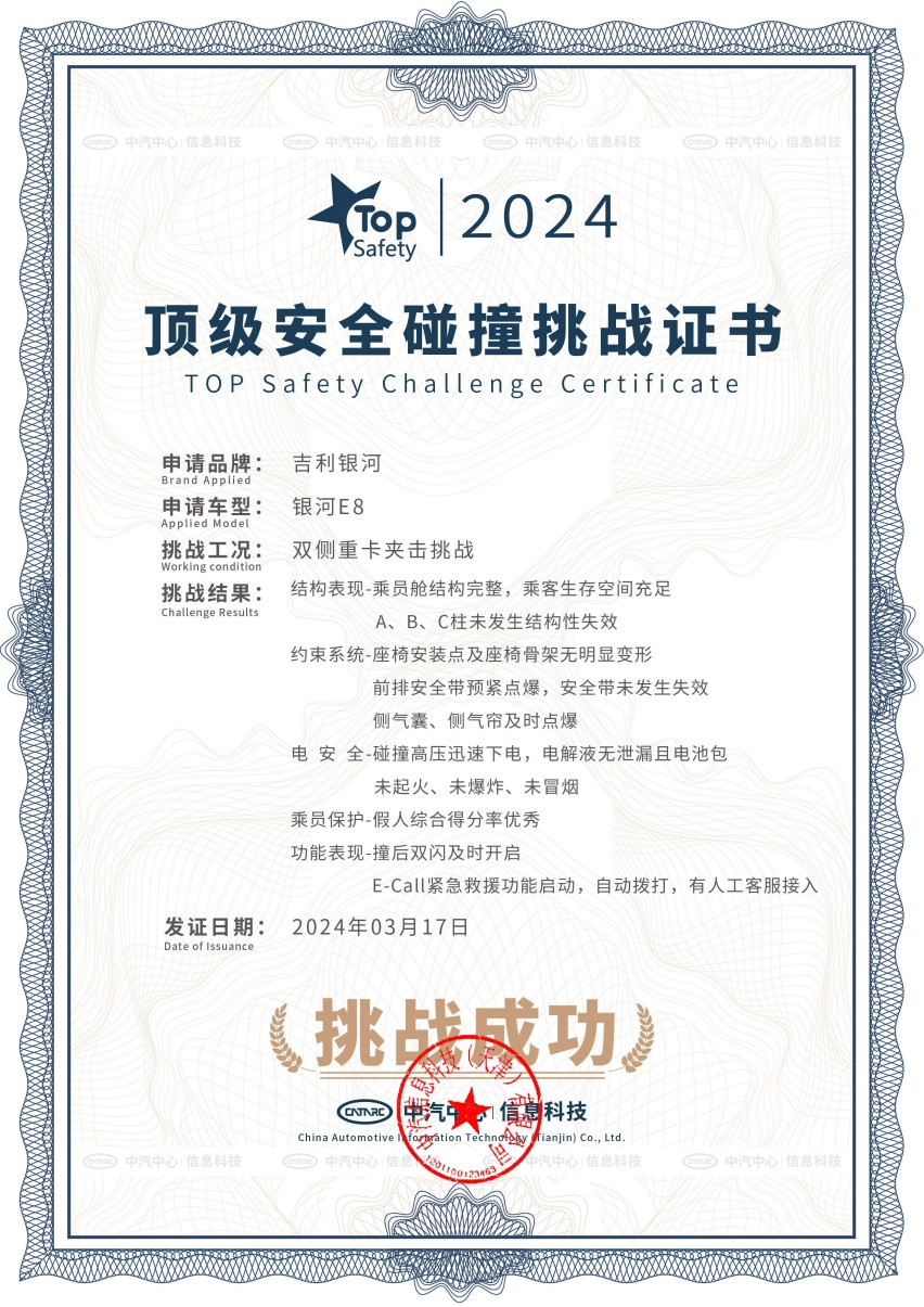 吉利银河E8挑战20吨失控重卡夹击魔鬼碰 秀出行业新标准