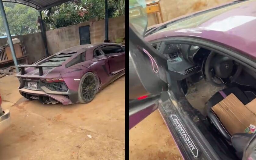 来自于缅甸KK园区的兰博基尼Aventador SV，满目疮痍