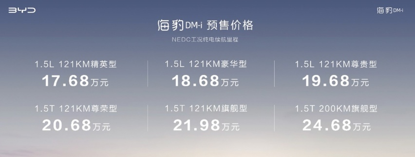 比亚迪海豹DM-i正式预售，17.68万-24.68万元价格如何？