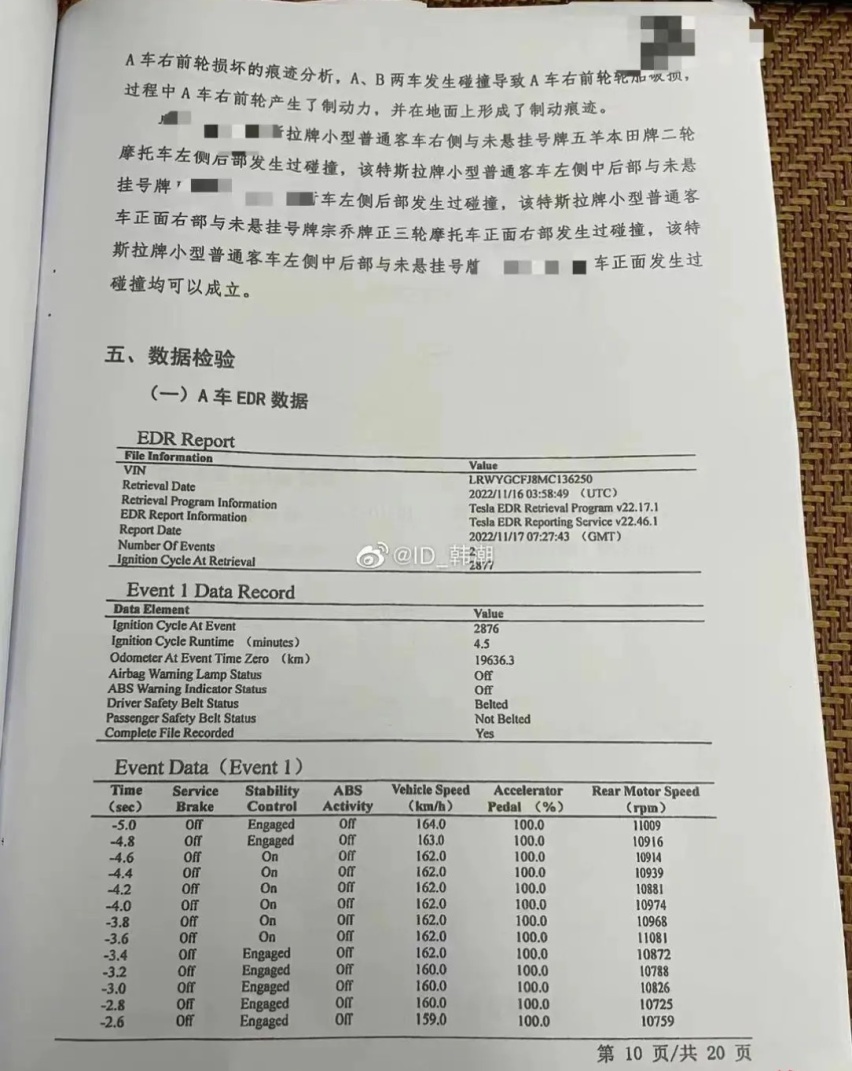潮州特斯拉事故鉴定报告已出 和博主曝光不同 诸多疑点