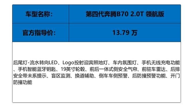 直接入手2.0T 第四代奔腾B70购车手册