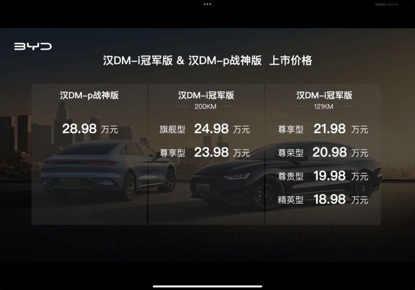 再攻油电同价，比亚迪汉DM系列不仅有冠军版，还有战神版