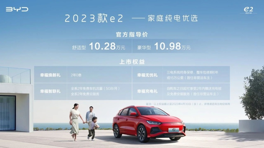 八合一总成全系标配2023款e2焕新上市 售价10.28万元起