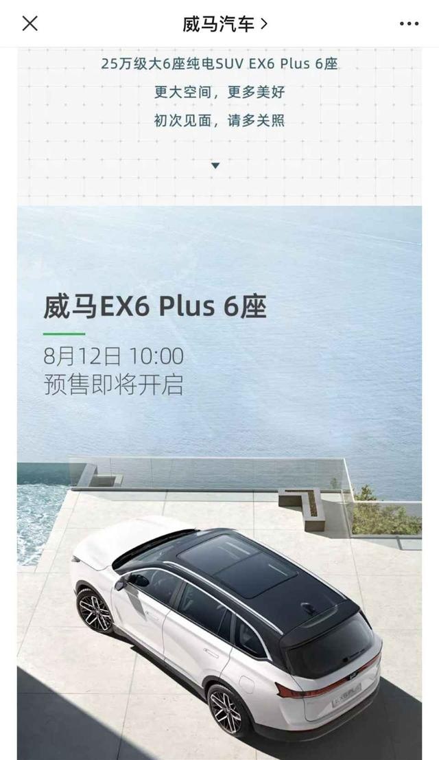 威马EX6 Plus 6座版车型开启预售 预售价25万元起
