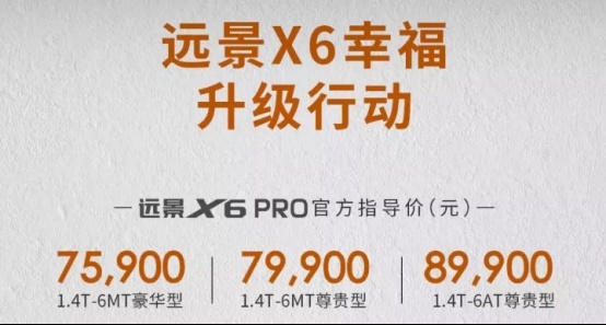售7.59万起，吉利远景X6 PRO正式上市
