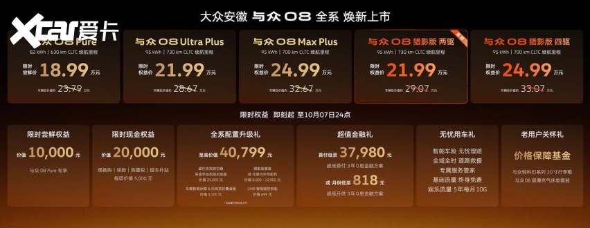 与众08猎影版起售价18.99万元，大众安徽新车扎堆上市