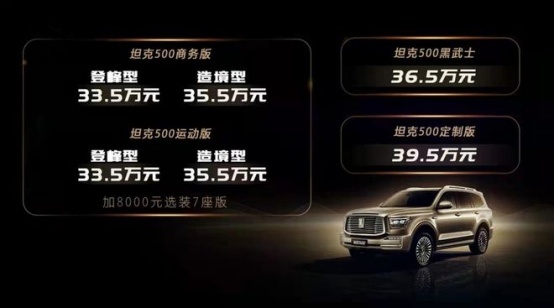 售33.5万起，坦克500正式上市