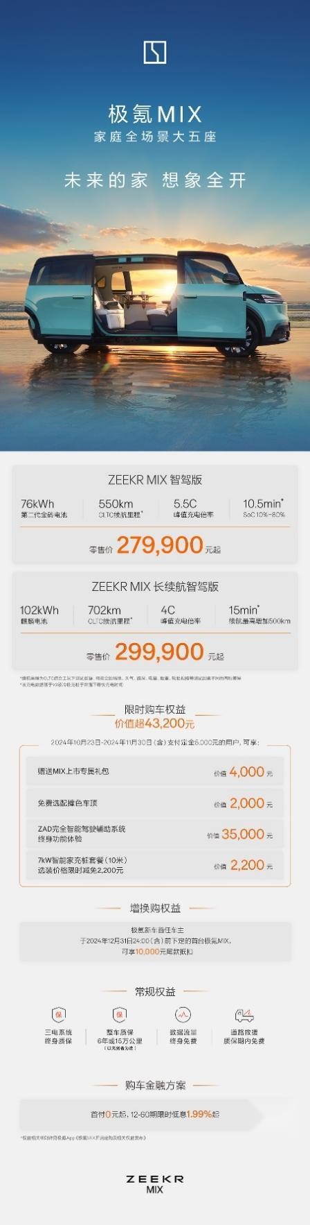 一辆未来的家，极氪MIX售价27.99万元起