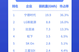 9月全球动力电池装机量TOP10：宁德时代第一，LG反超比亚迪重回第二