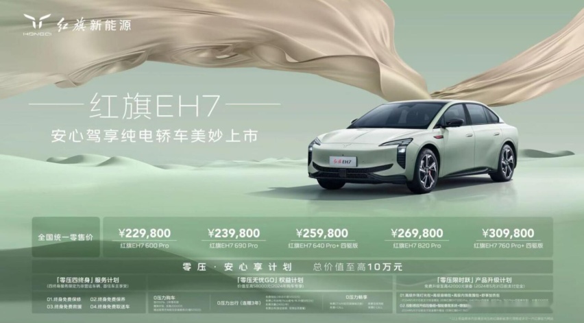 最高可享10万权益 红旗EH7上市 22.98万起 给小米SU7打个样