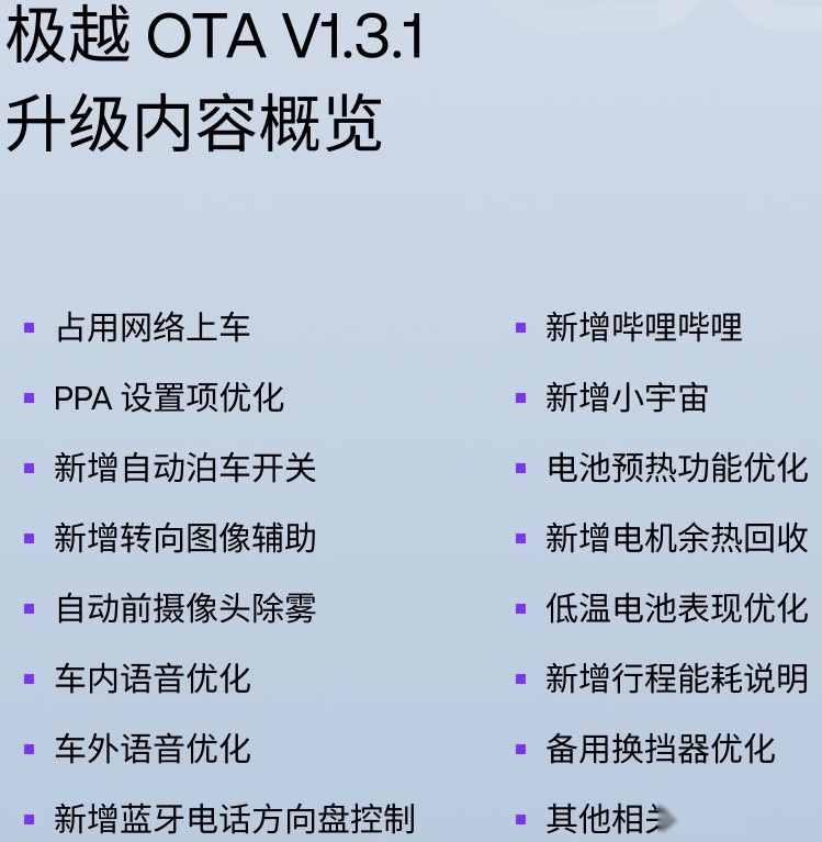智驾/充电/语音/车机优化，极越V1.3.1版本OTA全量推送