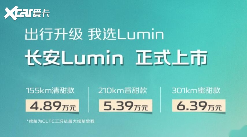 简约可爱范，最高续航301km，长安LUMIN售4.89万元起