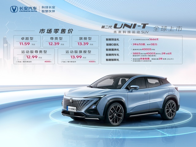 售价11.59万元—13.99万元，长安第二代UNI-T正式上市