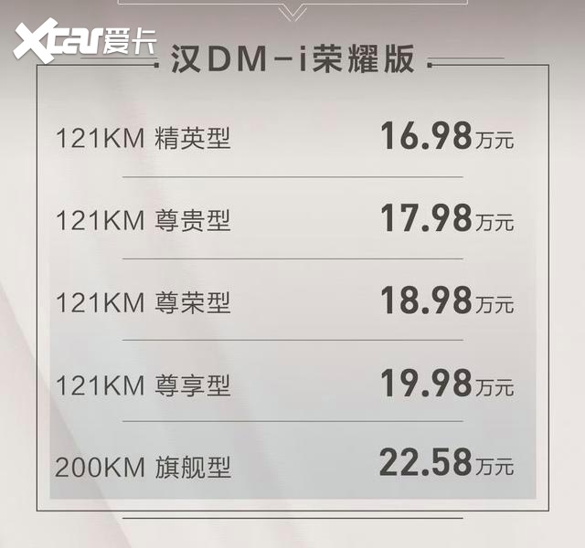 比亚迪汉家族 荣耀版正式上市 售价16.98万起
