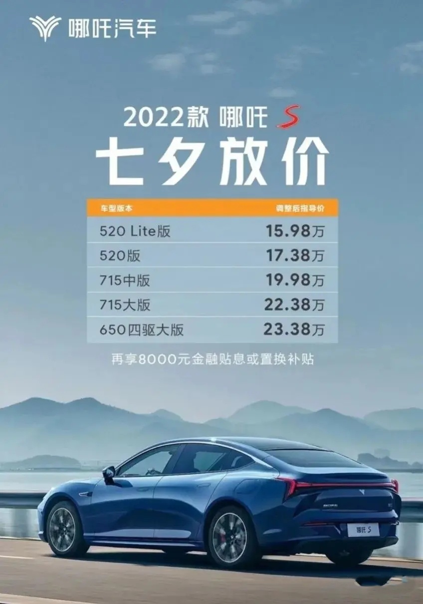 谁都别挺着了 新势力造车8月扛起降价大旗 哪吒S最高降4.9万