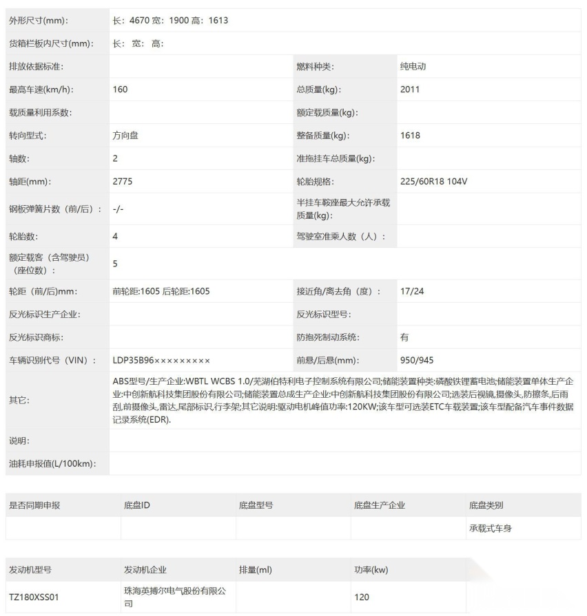 纯电动SUV 东风风神SKY EV01申报图曝光 轴距2775mm
