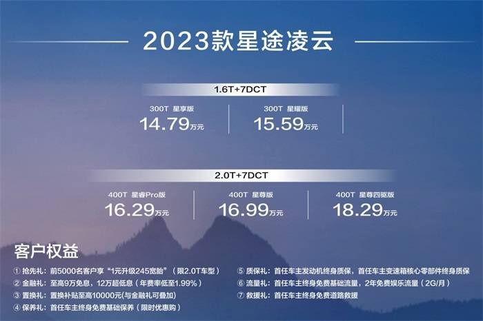 唤醒性能渴望，2023款星途凌云售14.79 – 18.29万元