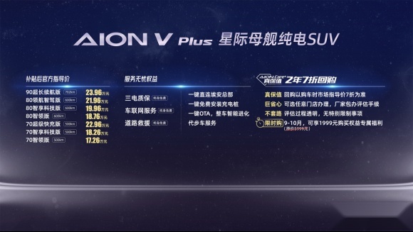 “星际母舰纯电SUV”AION V Plus上市，17.26万元起售