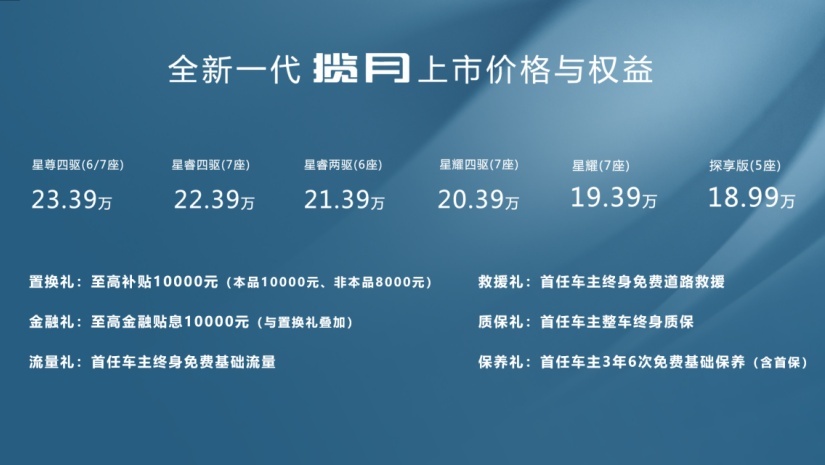 售价18.99万起，全新一代星途揽月东北区域正式上市