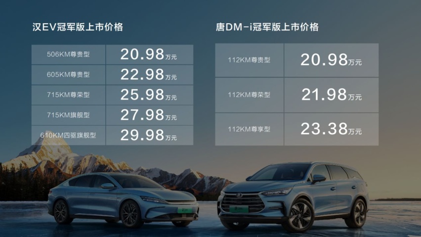 20.98-29.98万 标配10大核心高阶配置 汉唐双旗舰冠军版上市