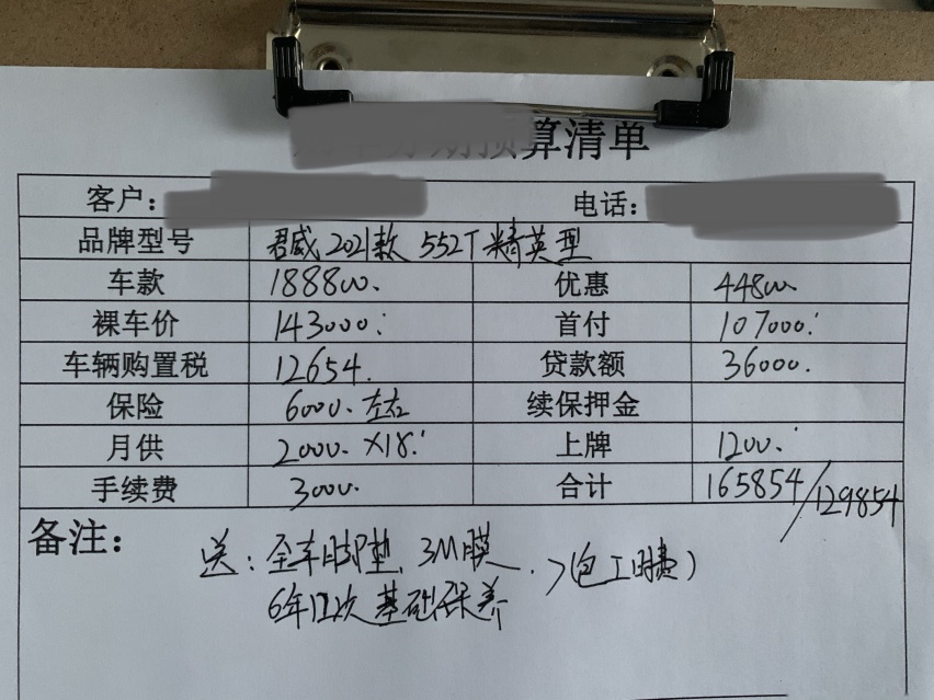 入手B级车性价比之王别克君威，感觉比速腾值，我这价格不算贵吧