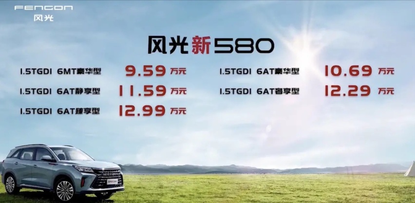 风光新580正式上市，搭载1.5T米勒循环发动机，起售价9.59万