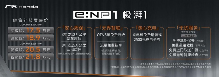 无界 由你，17.5万元起，广汽Honda e:NP1极湃1澎湃上市