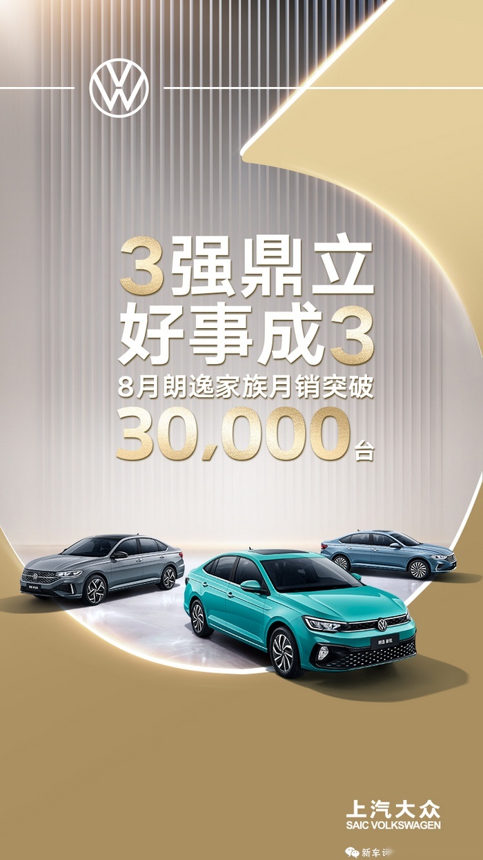 上汽大众公布8月销量：ID.3连续破万，朗逸家族超3万