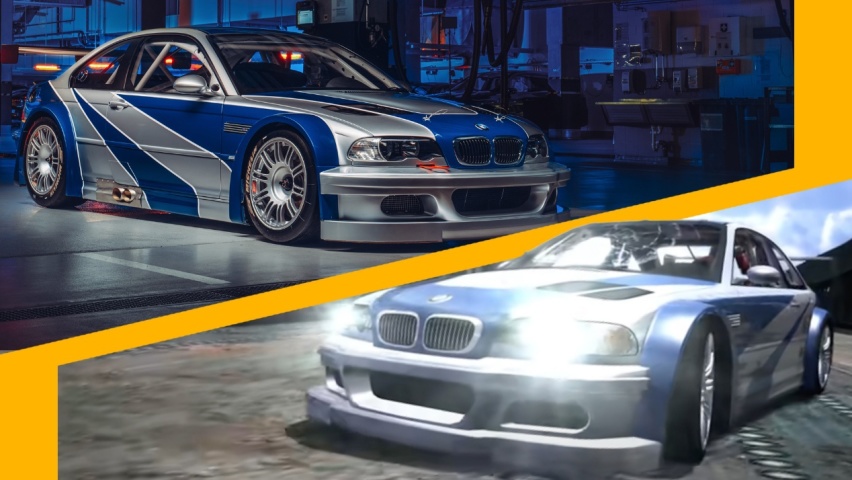 BMW M3 GTR from Need For Speed: Most Wanted in-game and in real life.