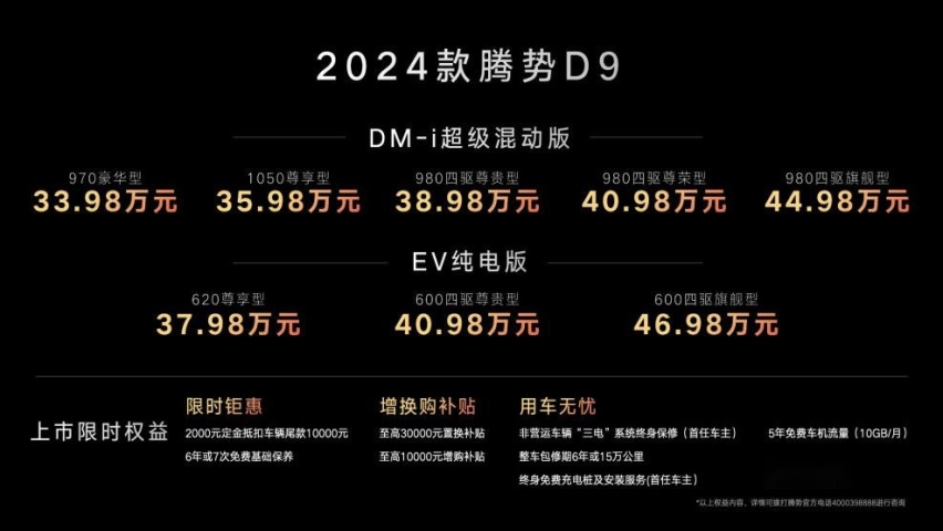 2024款腾势D9正式上市 33.98万元起售