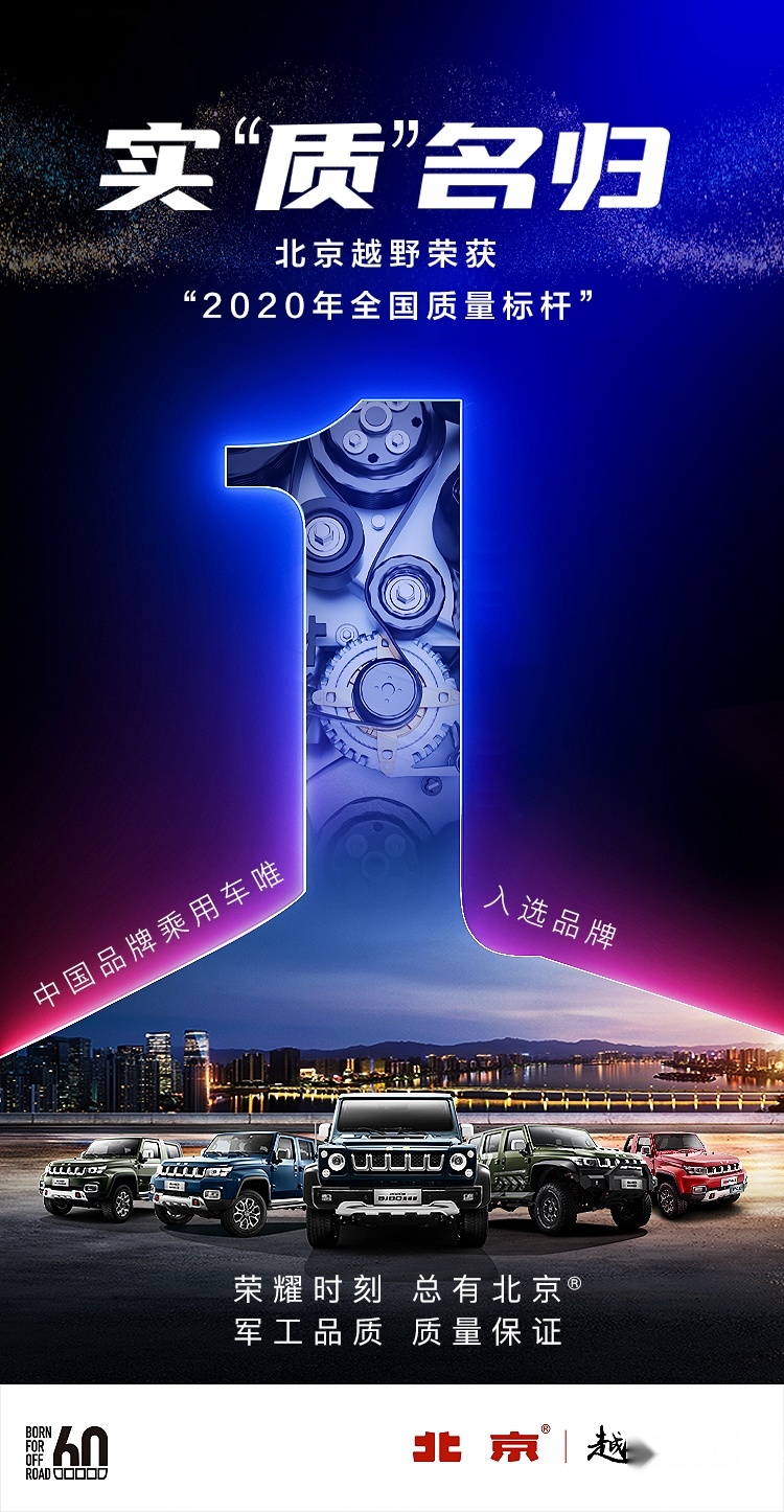北京越野成中国乘用车品牌唯一“全国质量标杆”