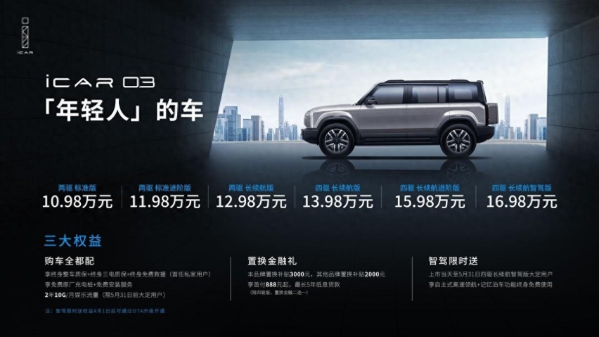 奇瑞发大招了，iCAR 03定价10.98万起，纯电SUV比油车更便宜