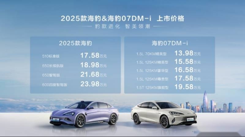 海豹IP上新，比亚迪2025款海豹、海豹07DM-i上市，加速新技术迭