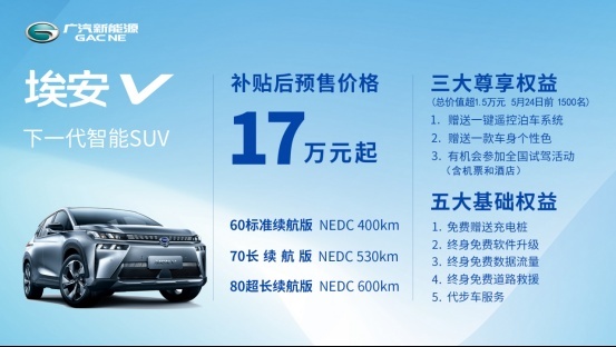 下一代智能车开创者 埃安V17万元起售