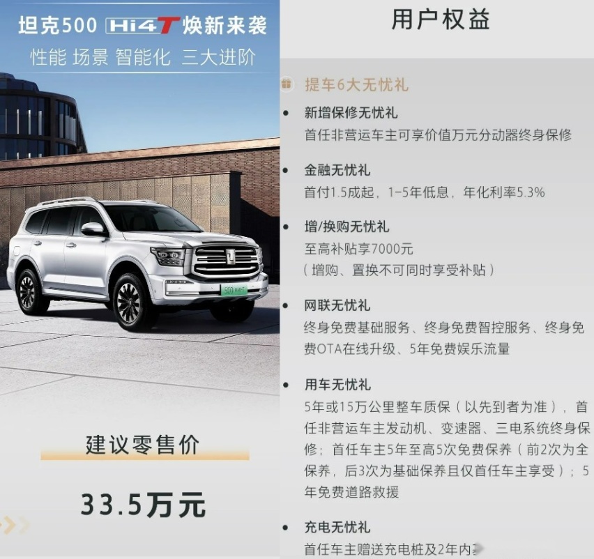 引擎/车机/四驱升级，售价不变，新款坦克500 Hi4-T上市