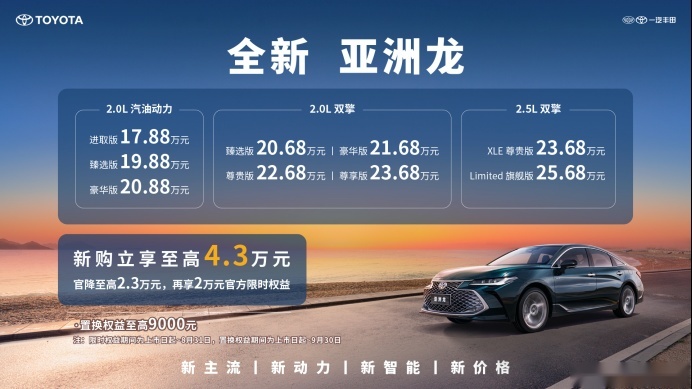 全新亚洲龙上市，打造中高级轿车“六边形战士”