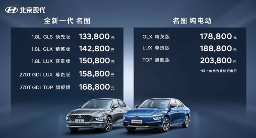 售价13.38万元起，北京现代全新一代名图正式上市