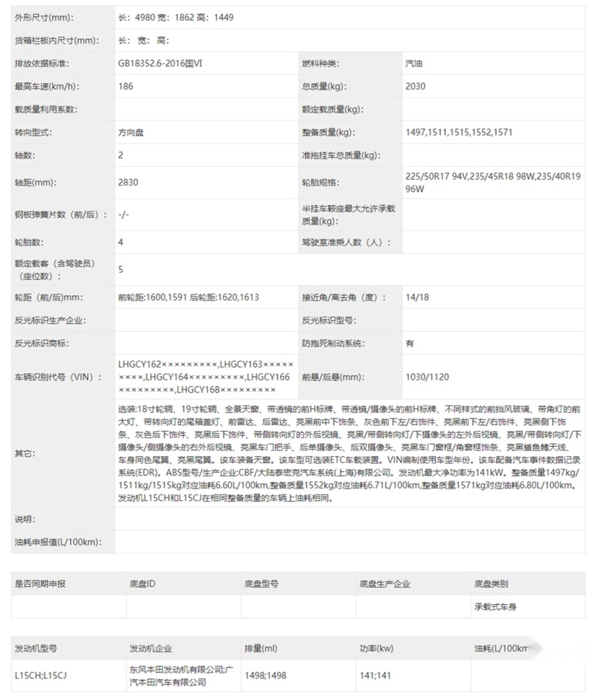 梦回第六代，广汽本田全新一代雅阁申报图曝光，油腻点更火