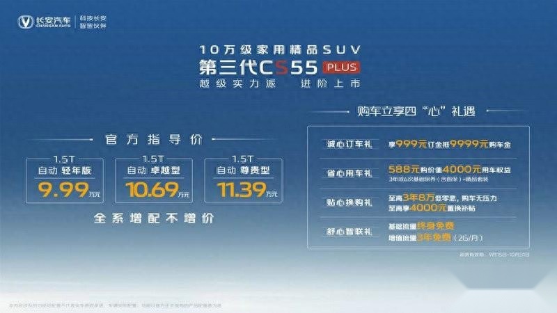 同级首发停车记忆助理，第三代CS55PLUS上市，9.99万元起