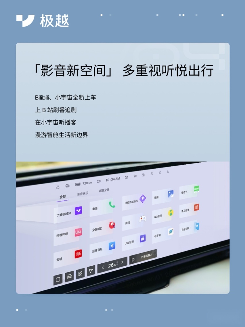 智能座舱娱乐提质扩容 极越01实现V1.3.1版本升级