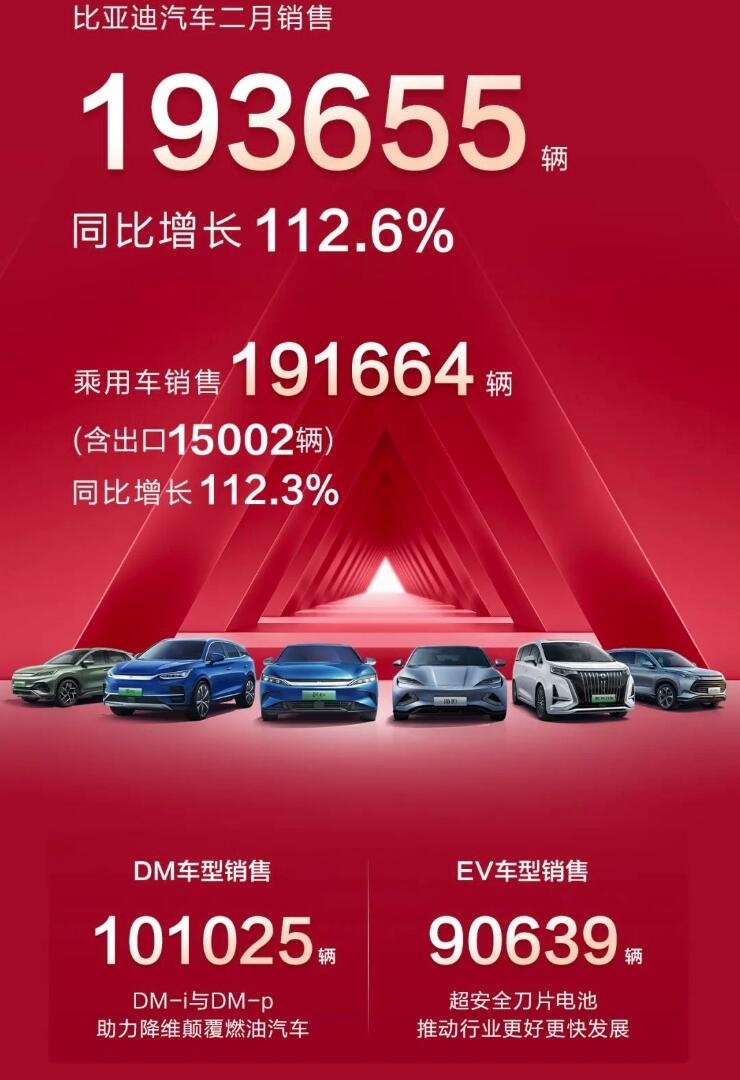 2月逆天比亚迪 193655台销量一骑绝尘
