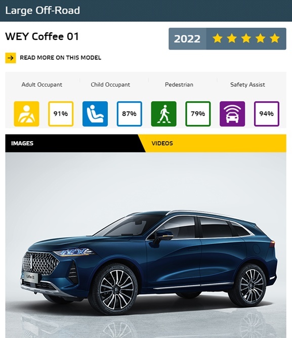 Euro NCAP 2022年度同级最佳车型 魏牌摩卡DHT-PHEV